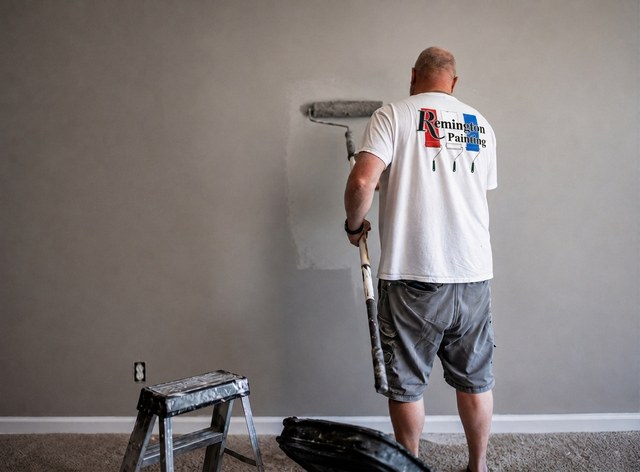 Remington Painting crew painting an interior wall in Omaha